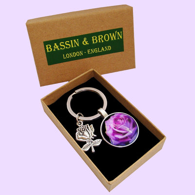 Bassin And Brown Rose Floral Keyring - Purple