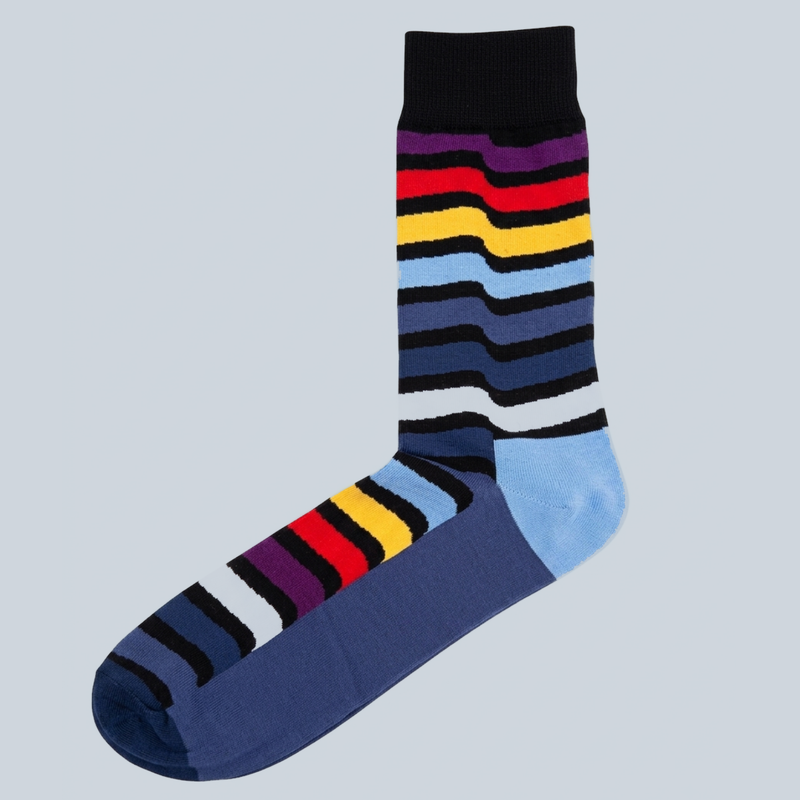 Bassin and Brown Raine Jagged Stripe Socks – Black, Blue, Red, Purple and Yellow