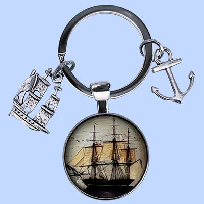Bassin and Brown Sailing Ship Keyring - Light Blue and Beige