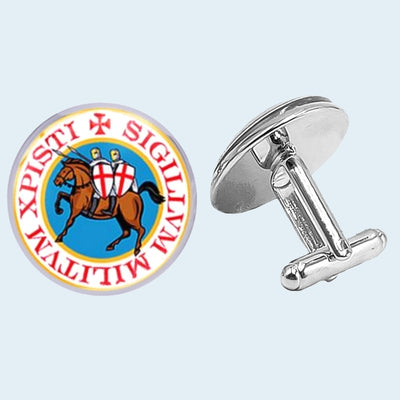Bassin and Brown Sigillum Militum Xpisti Knights Templar Cufflinks - Blue, Red and White