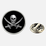 Bassin and Brown Skull and Crossed Swords Lapel Pin – Black and White