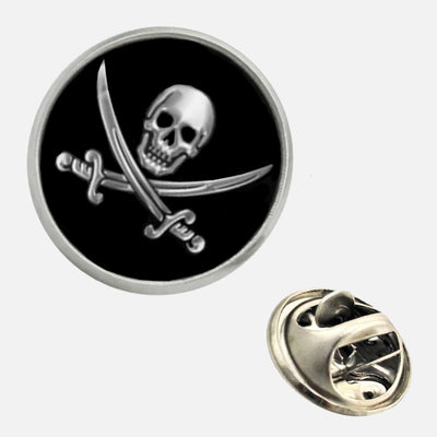 Bassin and Brown Skull and Crossed Swords Lapel Pin – Black and White