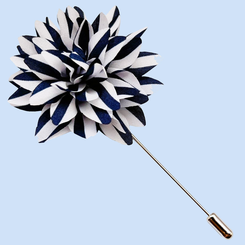 Bassin and Brown Stripe Floral Jacket Lapel Pin – Navy and White.