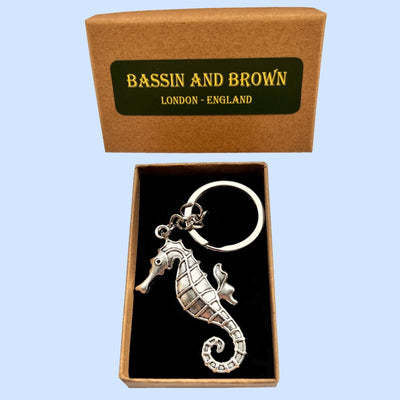 Bassin and Brown Seahorse Keyring - Silver