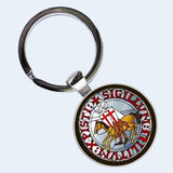 Bassin and Brown Sigillum Militum Knights Templar Keyring - Blue, Red, Brown and White