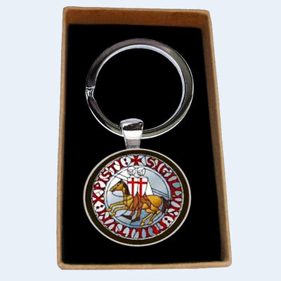 Bassin and Brown Sigillum Militum Knights Templar Keyring - Blue, Red, Brown and White