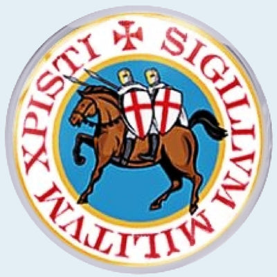 Bassin and Brown Sigillum Militum Xpisti Knights Templar Lapel Pin - Blue, Red and White