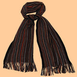 Bassin and Brown Simpson Multi‑Stripe Wool Scarf – Orange, Brown & Grey Detailing