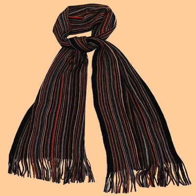 Bassin and Brown Simpson Multi‑Stripe Wool Scarf – Orange, Brown & Grey Detailing