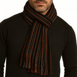 Bassin and Brown Simpson Multi‑Stripe Wool Scarf – Orange, Brown & Grey Detailing