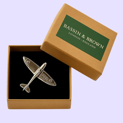 Bassin and Brown Spitfire Airplane Silver Lapel Pin