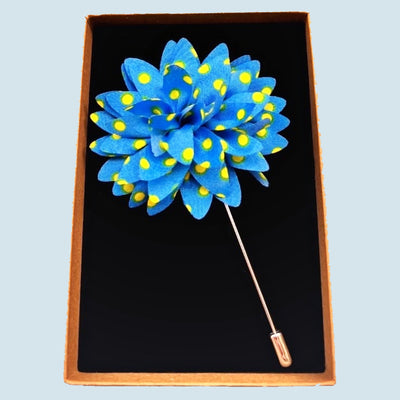 Bassin And Brown Spotted Flower Jacket Lapel Pin - Blue and Yellow