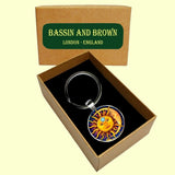 Bassin and Brown Sun Face and Crescent Moon Keyring - Yellow and Blue