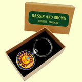 Bassin and Brown Sun Face and Crescent Moon Keyring - Yellow and Blue