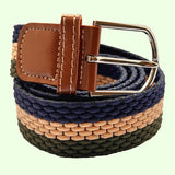 Bassin and Brown Horizontal Stripe Woven Elasticated Belt - Navy, Khaki Green and Beige