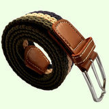 Bassin and Brown Horizontal Stripe Woven Elasticated Belt - Navy, Khaki Green and Beige