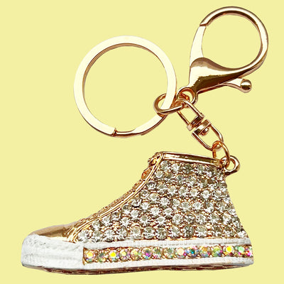 Bassin and Brown Crystal Rhinestone Sneaker Keyring - White and Gold