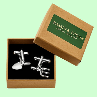 Bassin and Brown Trowel and Fork Gardening Tool Cufflinks