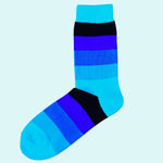 Bassin and Brown Wystan Multi Coloured Stripe Socks -Turquoise, Royal Blue, Navy and Black