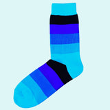 Bassin and Brown Wystan Multi Coloured Stripe Socks -Turquoise, Royal Blue, Navy and Black