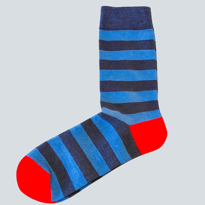Bassin and Brown Tathame Hooped Stripe Socks - Airforce Blue, Navy and Red