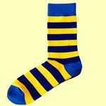 Bassin and Brown Tathame Hooped Stripe Socks - Royal Blue, Medium Blue and Yellow
