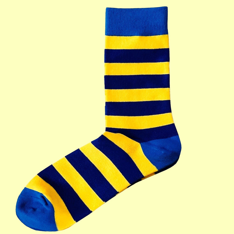 Bassin and Brown Tathame Hooped Stripe Socks - Royal Blue, Medium Blue and Yellow