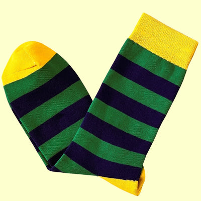 Bassin and Brown Tathame Hooped Stripe Socks - Royal Blue, Green and Yellow