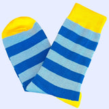 Bassin and Brown Tathame Hooped Stripe Socks - Royal Blue, Medium Blue and Yellow