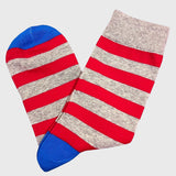 Bassin and Brown Tathame Hooped Stripe Socks - Red, Grey and Blue