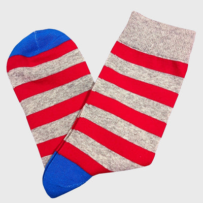 Bassin and Brown Tathame Hooped Stripe Socks - Red, Grey and Blue