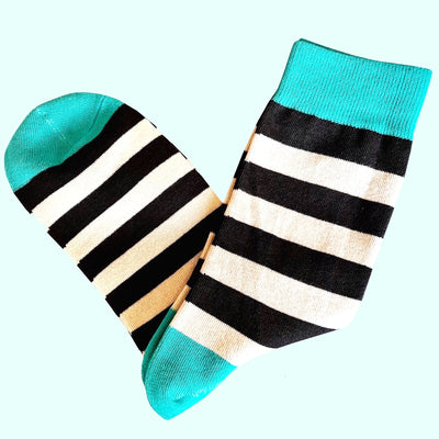 Bassin and Brown Tathame Hooped Stripe Socks - Charcoal Grey, White and Turquoise
