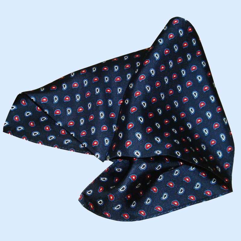 Bassin and Brown Navy Teardrop Paisley Silk Pocket Square