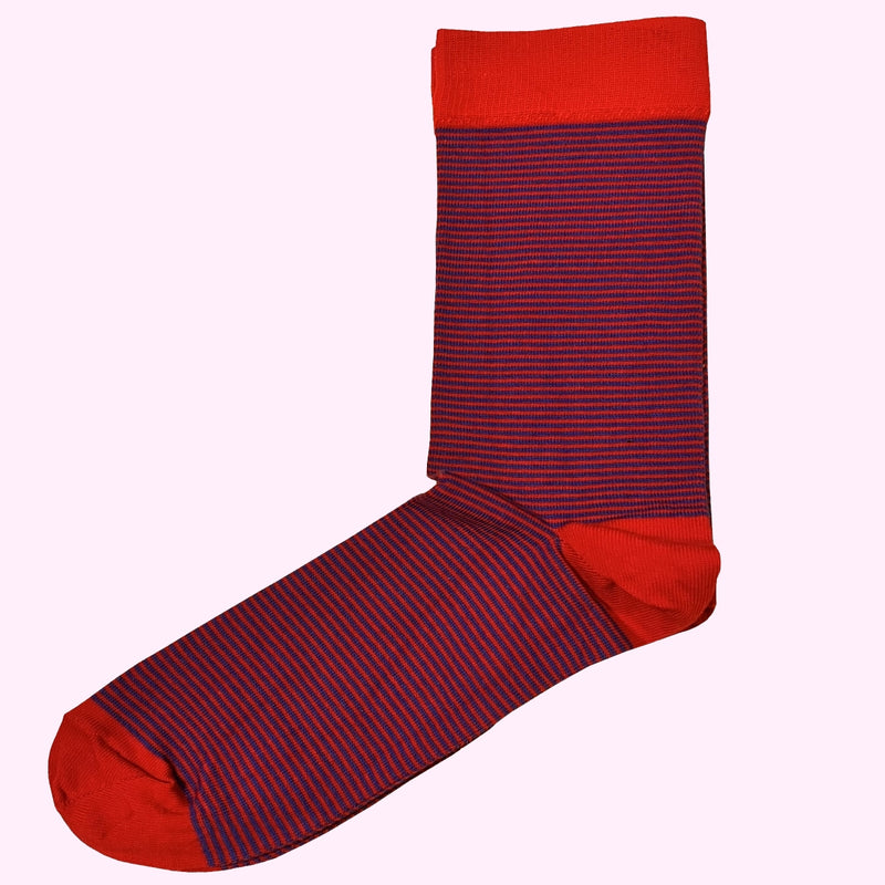 Bassin and Brown Thin Stripe Cotton Socks - Red and Blue