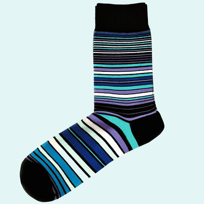 Bassin and Brown Multi Graded Horizontal Striped Socks – Blue, White, Lilac, Turquoise and Black