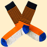 Bassin and Brown Thin Horizontal Stripe Socks – Orange, Blue, Grey and Black.