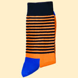Bassin and Brown Thin Horizontal Stripe Socks – Orange, Blue, Grey and Black.