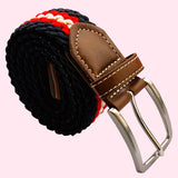 Bassin and Brown Fairfax Three Colour Horizontal Stripe Woven Belt - Navy. Red and White.