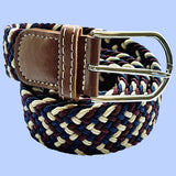 Bassin and Brown Three Colour Stripe Woven Elasticated Belt - Wine, Navy and Beige