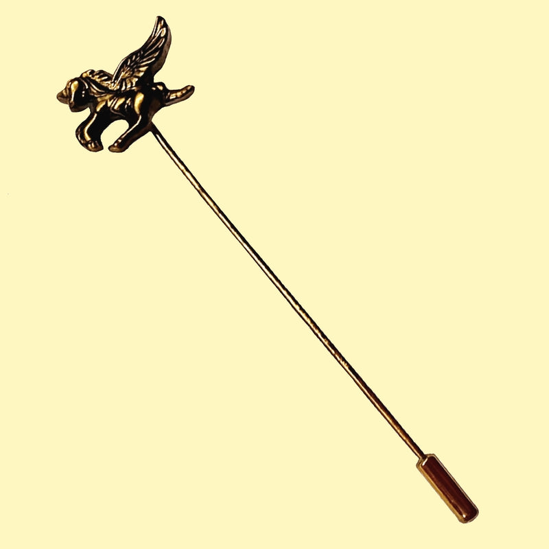 Bassin and Brown Winged Unicorn Lapel Pin - Antique Bronze