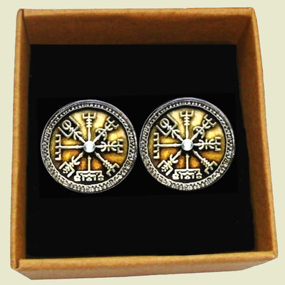 Bassin And Brown Viking Norse Symbol Cufflinks - Green And Antique Silver