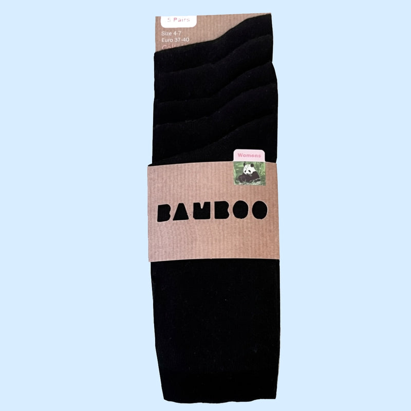Bassin and Brown Women's 100% Bamboo Socks – Plain Black 5-Pack