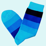 Bassin and Brown Wystan Multi Coloured Stripe Socks -Turquoise, Royal Blue, Navy and Black