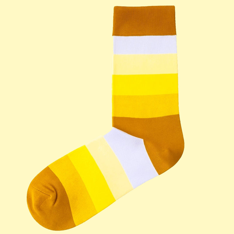 Bassin and Brown Warricke Multi Coloured Striped Socks - Mustard, Yellow, Tan and White