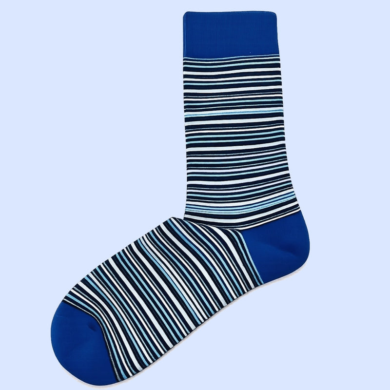 Bassin and Brown Westcotte Men's Multi-Thin Striped Cotton Socks - Blue Multi-Coloured