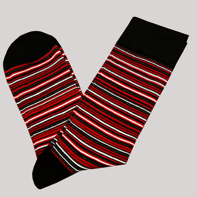 Bassin and Brown Westcotte Multi Thin Striped Socks - Red, Grey, White and Black