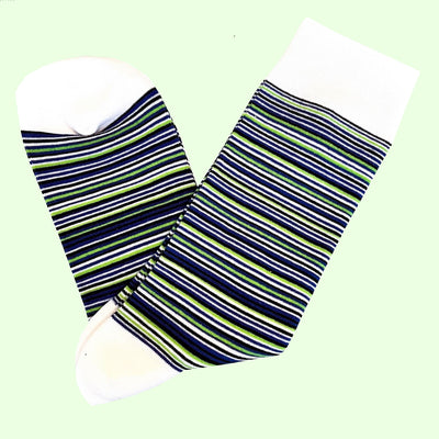 Bassin and Brown Westcotte Multi Thin Striped Socks - White, Blue, Black and Green