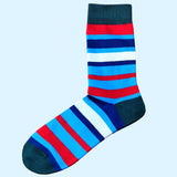 Bassin and Brown Wintere Multi Coloured Striped Socks - Blue, Navy, Red, White and Green