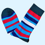 Bassin and Brown Wintere Multi Coloured Striped Socks - Blue, Navy, Red, White and Green