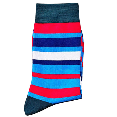 Bassin and Brown Wintere Multi Coloured Striped Socks - Blue, Navy, Red, White and Green